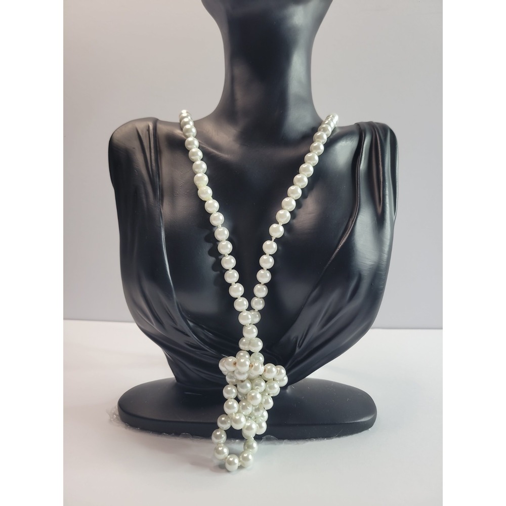 Vintage Beaded White Lariat Necklace Drop Bridal Statement Jewelry